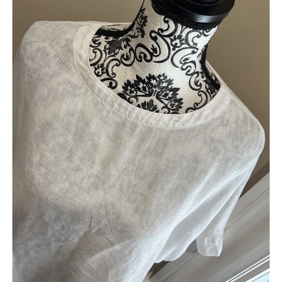 M&S Marks & Spencer Pure Flax Linen Boxy Top Blouse 12 White Lagenlook Beach - Picture 2 of 13